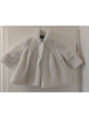 Vintage Millicents Infant White Sherpa-Lined Coat With Lace Collar & Floral Embr